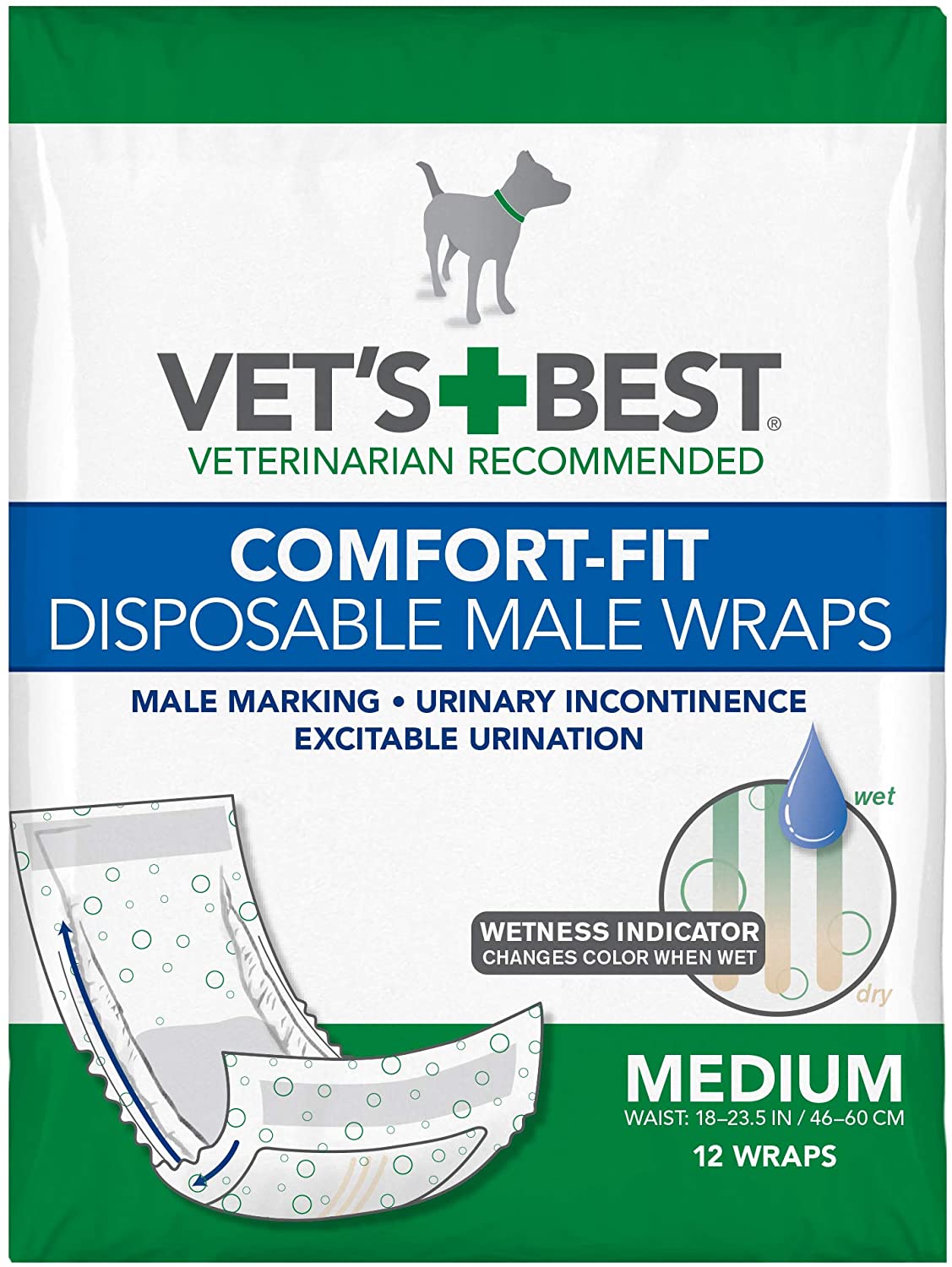 Vet's Best Comfort Fit Disposable Male Wrap (12 pack) Medium 18 - 22"