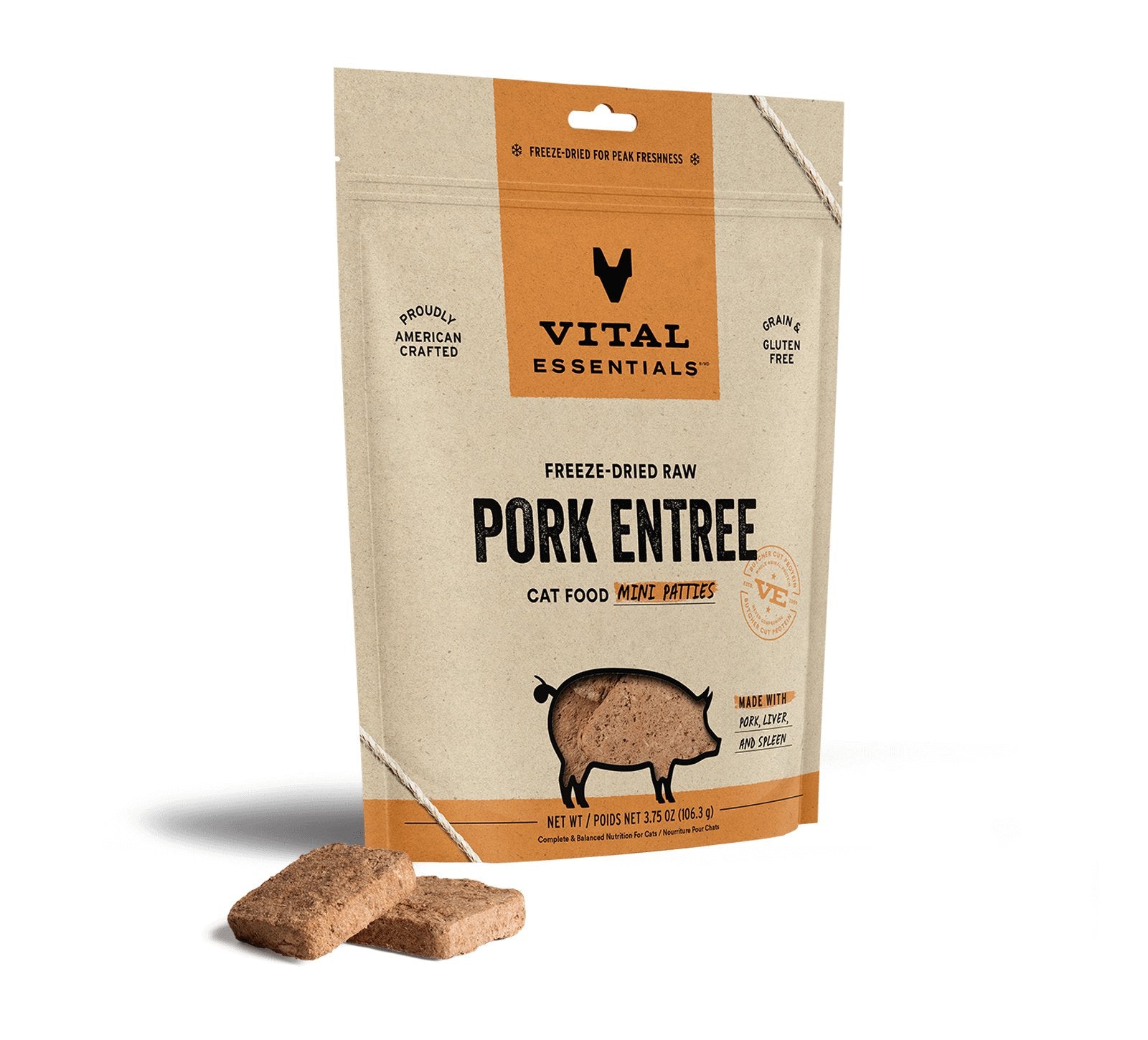 Vital Essentials Freeze Dried Cat Food Pork Patties 3.75oz