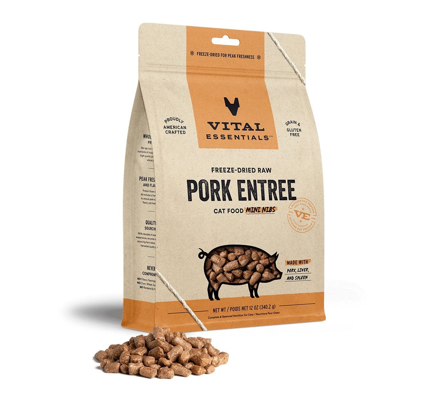 Vital Essentials Freeze Dried Cat Food Pork Mini Nibs 12oz