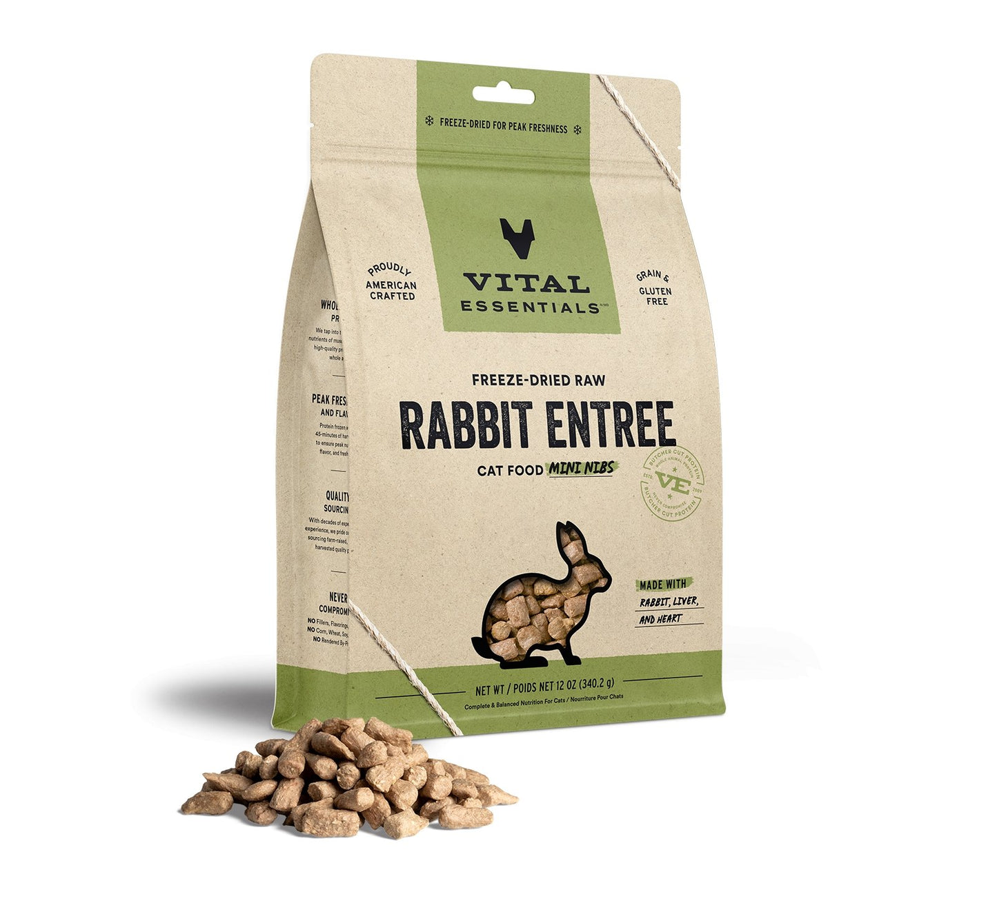 Vital Essentials Freeze Dried Cat Food Rabbit Mini Nibs 12oz