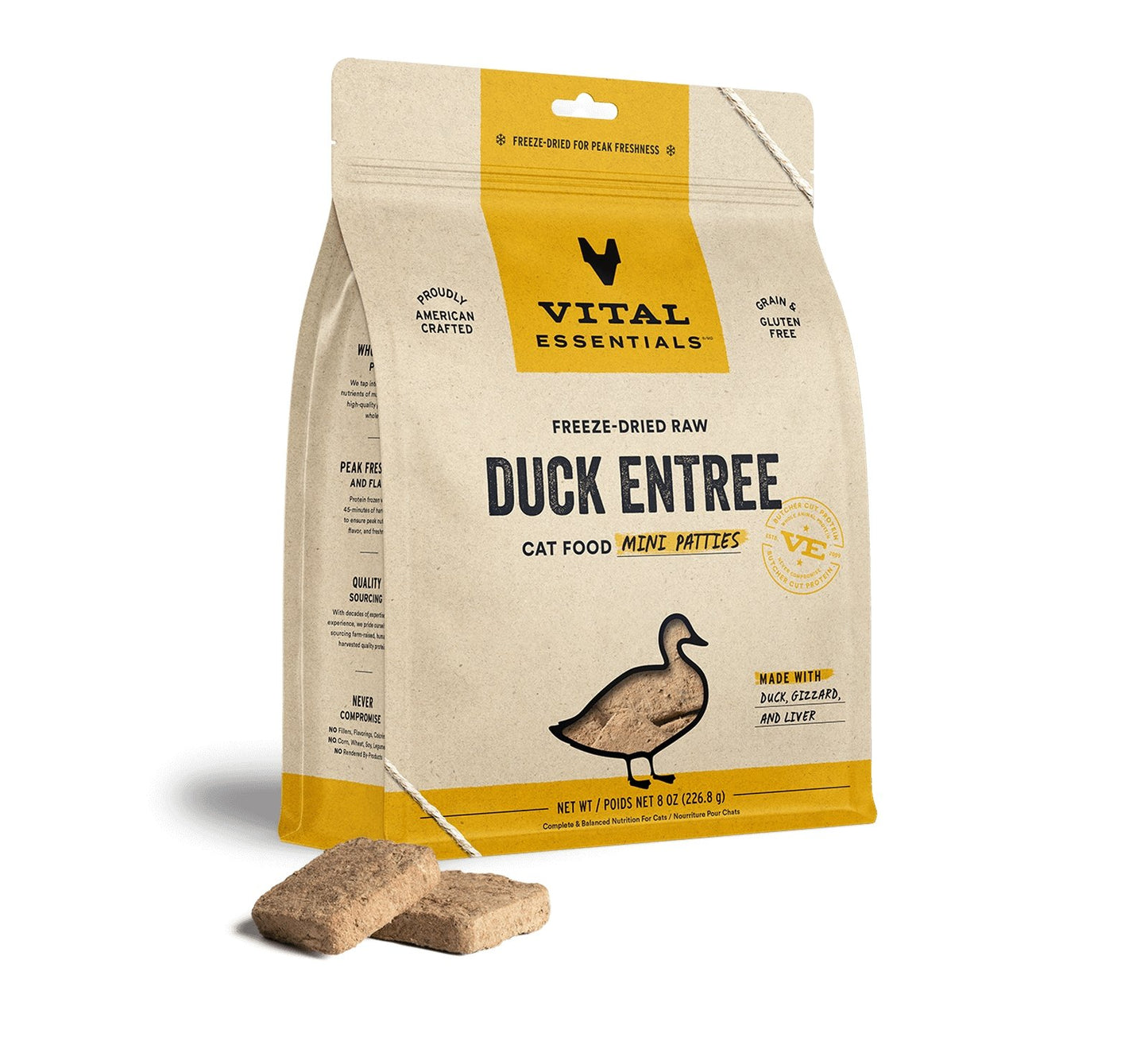 Vital Essentials Freeze Dried Cat Food Duck Patties 8oz