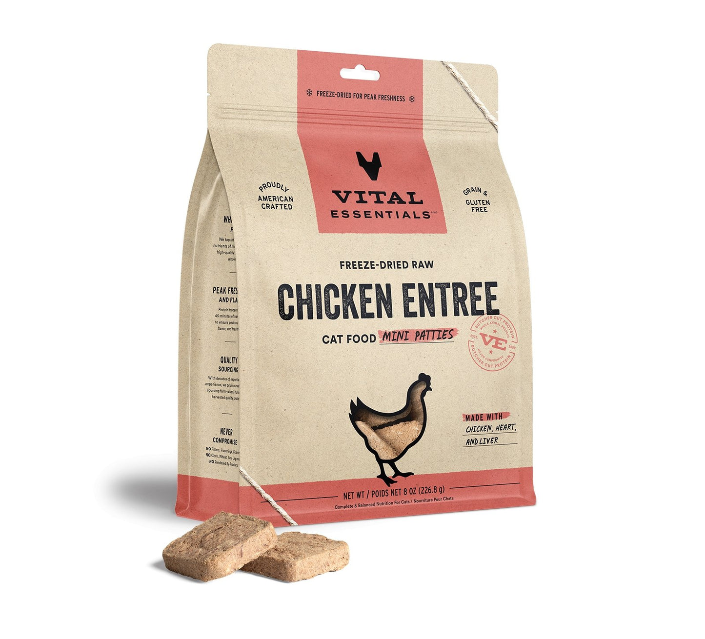 Vital Essentials Freeze Dried Cat Food Chicken Patties 8oz