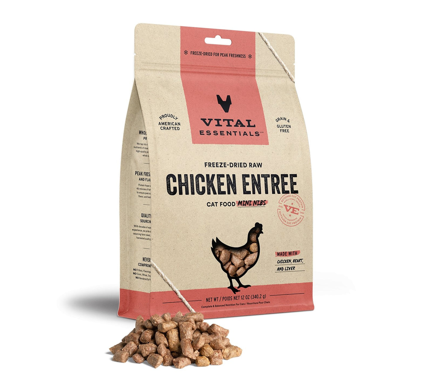 Vital Essentials Freeze Dried Cat Food Chicken Mini Nibs 12oz