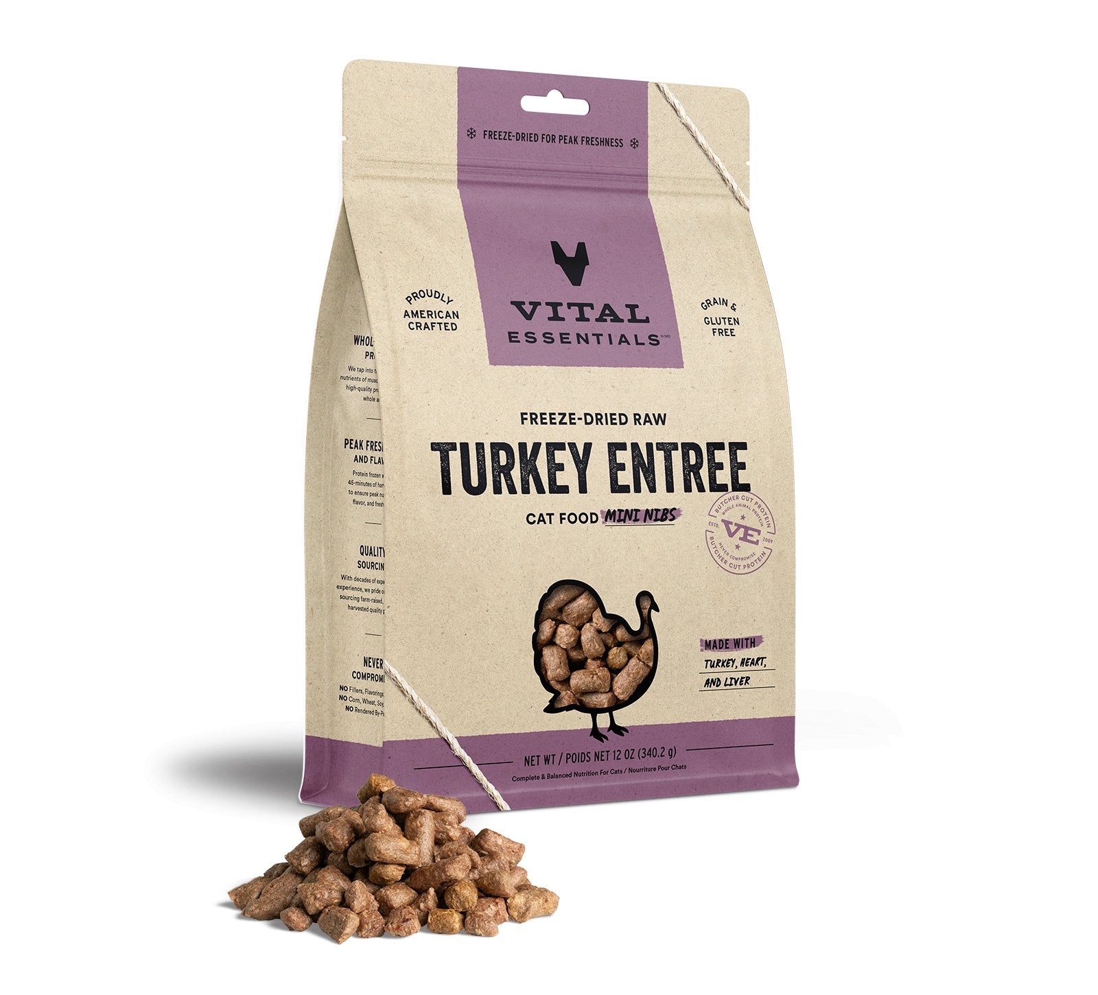 Vital Essentials Freeze Dried Cat Food Turkey Mini Nibs 12oz
