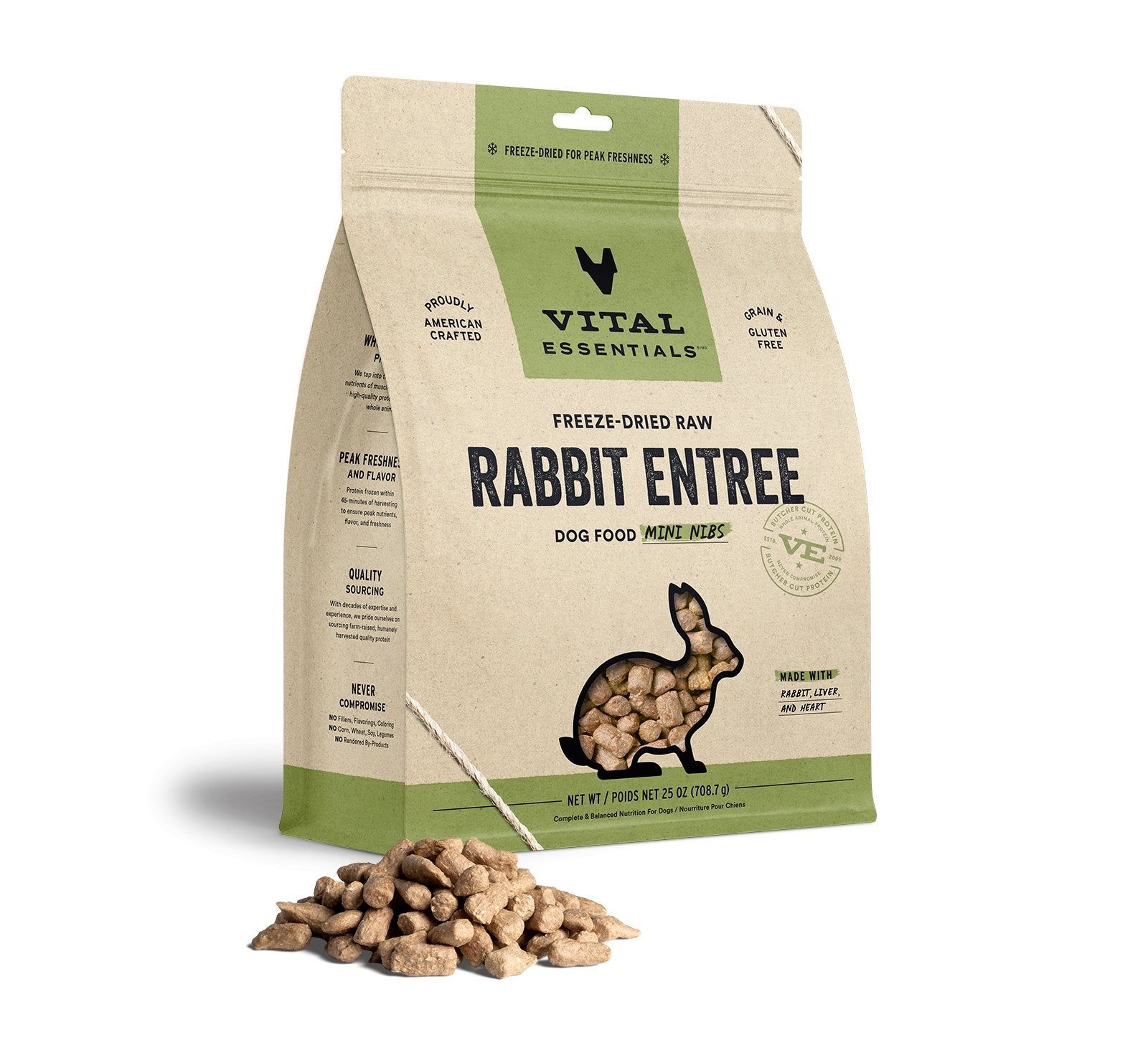 Vital Essentials Freeze Dried Dog Food 25oz Rabbit Mini Nibs