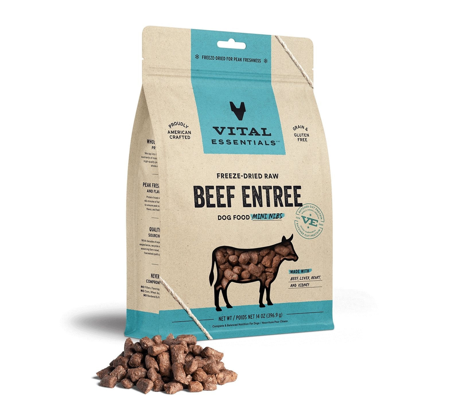 Vital Essentials Freeze Dried Dog Food 14oz Beef Mini Nibs