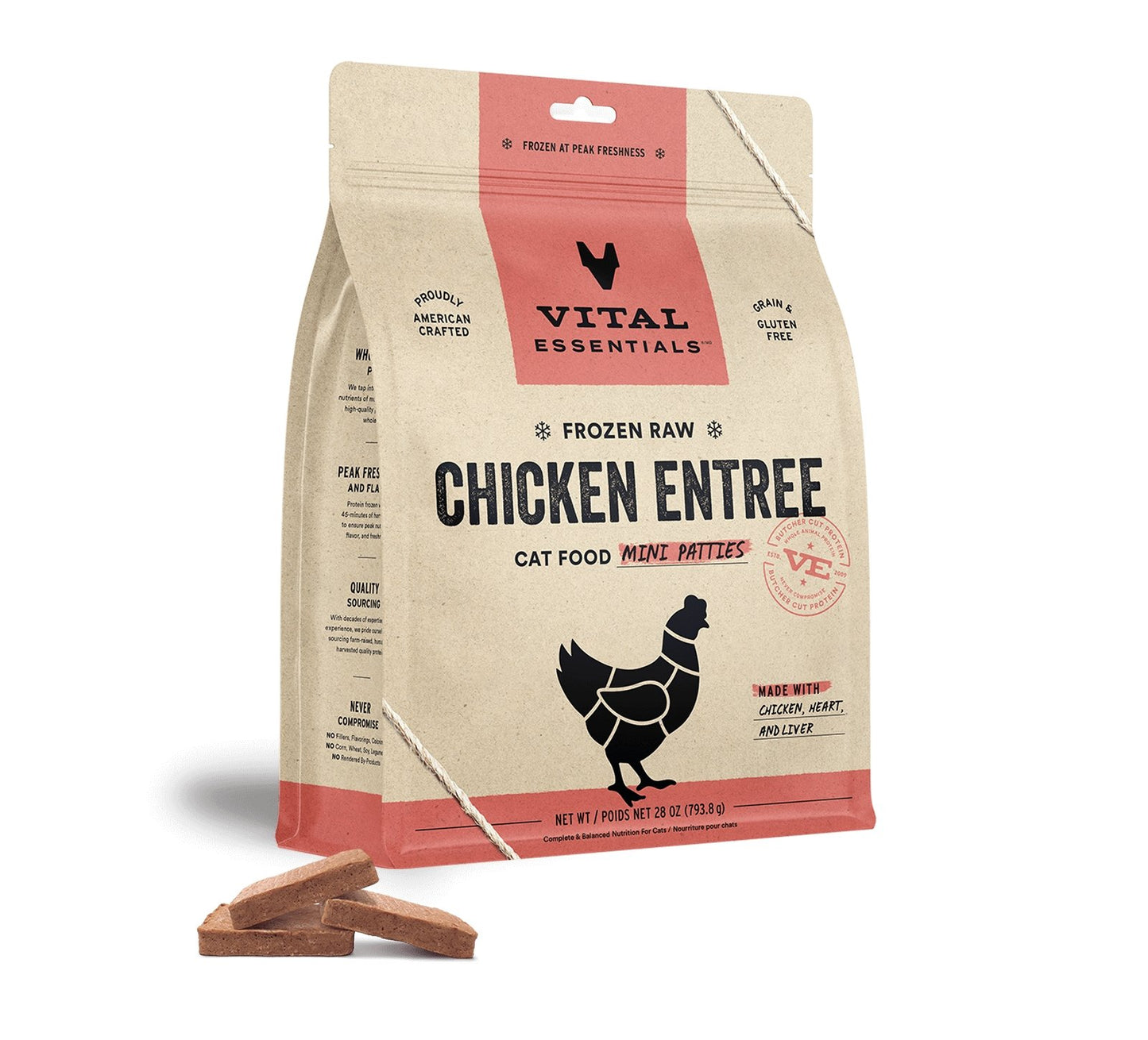 Vital Essentials Raw Frozen Cat Food Chicken Mini Patties