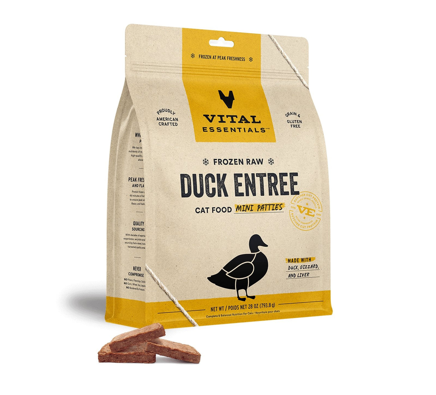 Vital Essentials Raw Frozen Cat Food Duck Mini Patties