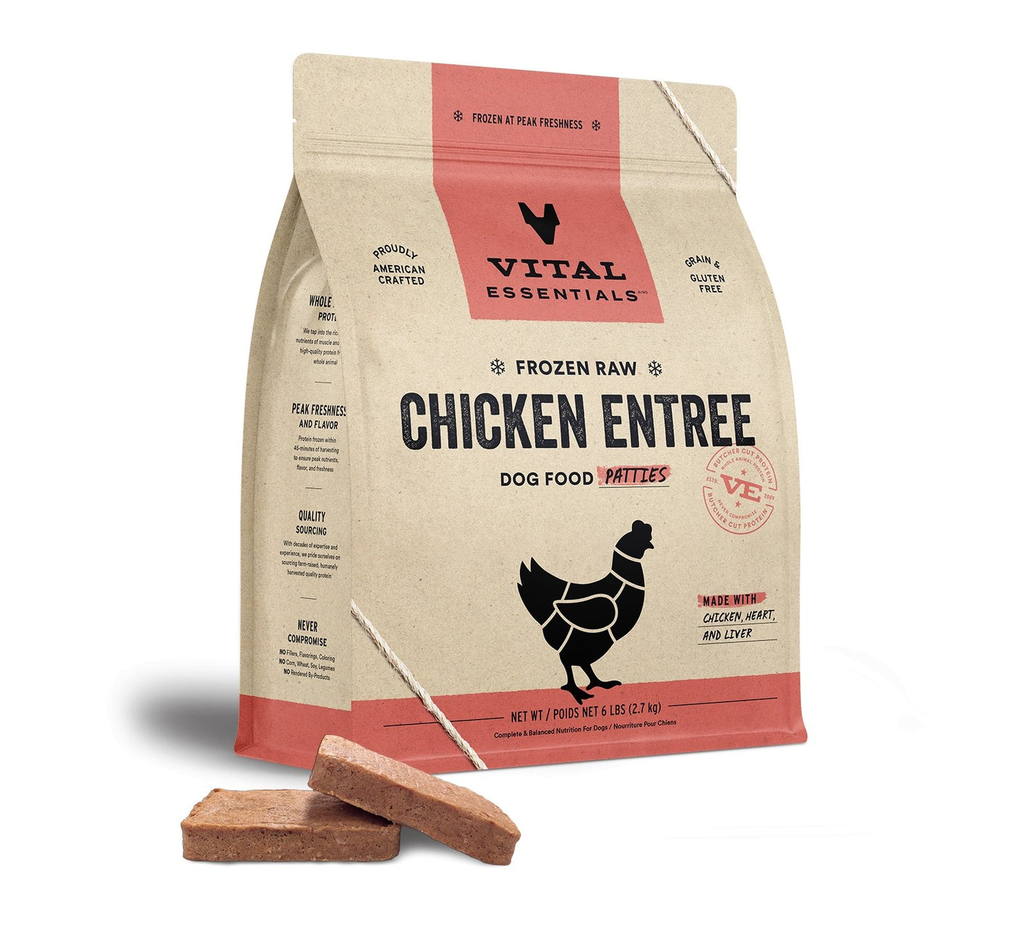 Vital Essentials Raw Frozen Prey Diet Dog Food 6lbs Chicken