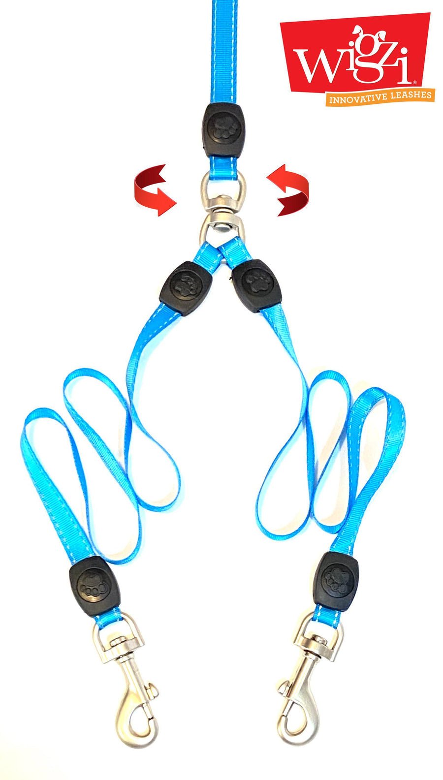 Wigzi Retractable Gel Leashes Dual Doggie Coupler Blue